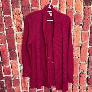 L.L.Bean Women’s Open-Front Cardigan – Size Medium – pink deep red
